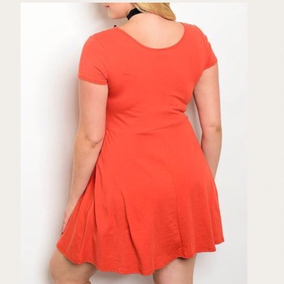 1X Plus Size Rust Orange Skater Dress - Picture 2 of 2
